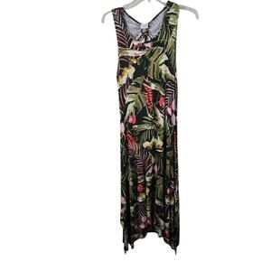 Cupio Tropical Print Jungle Sleeveless Handkerchief Hem Maxi Dress Aloha  SP